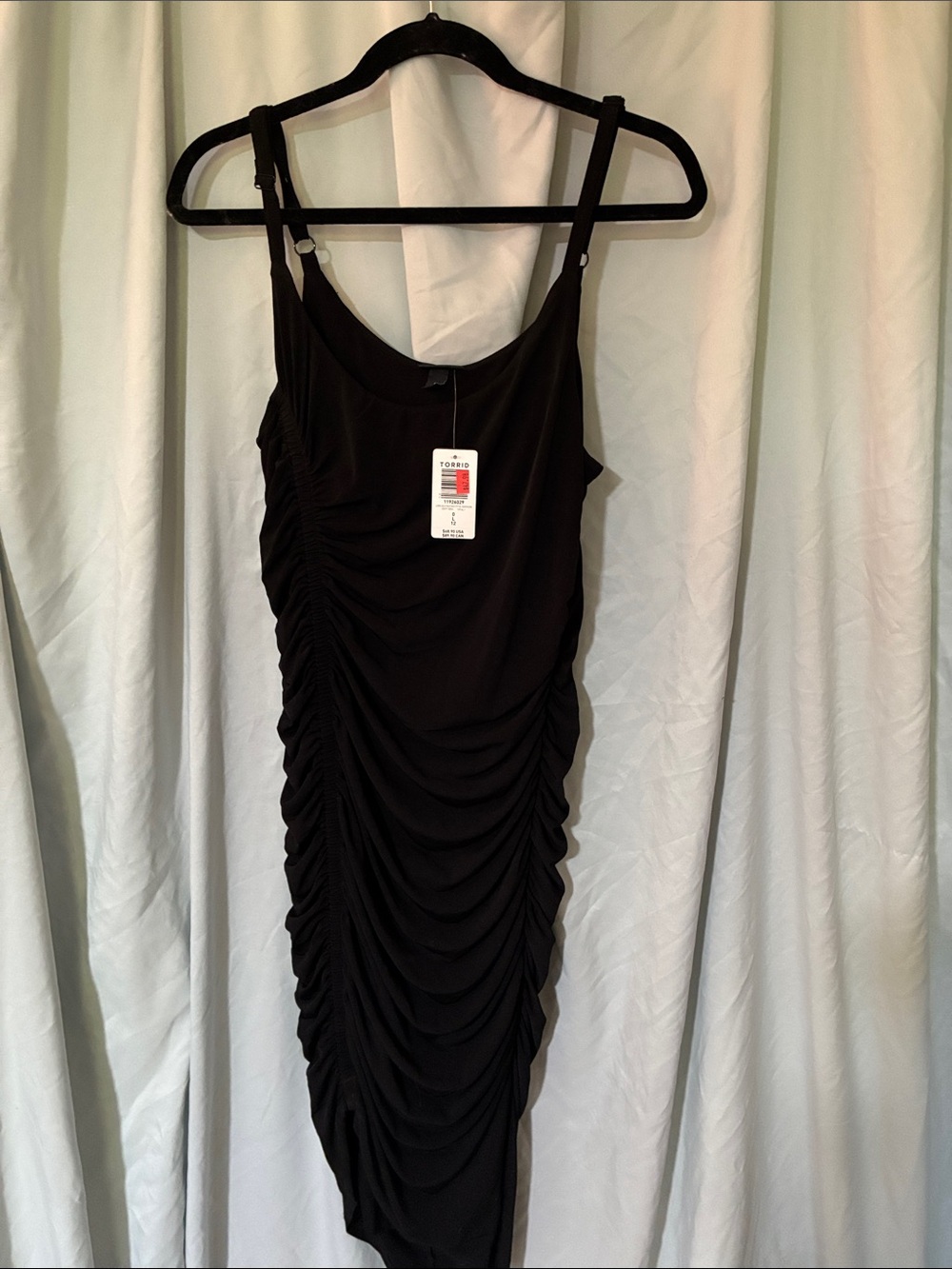 torrid Black Ruched Midi Dress with Adjustable Straps